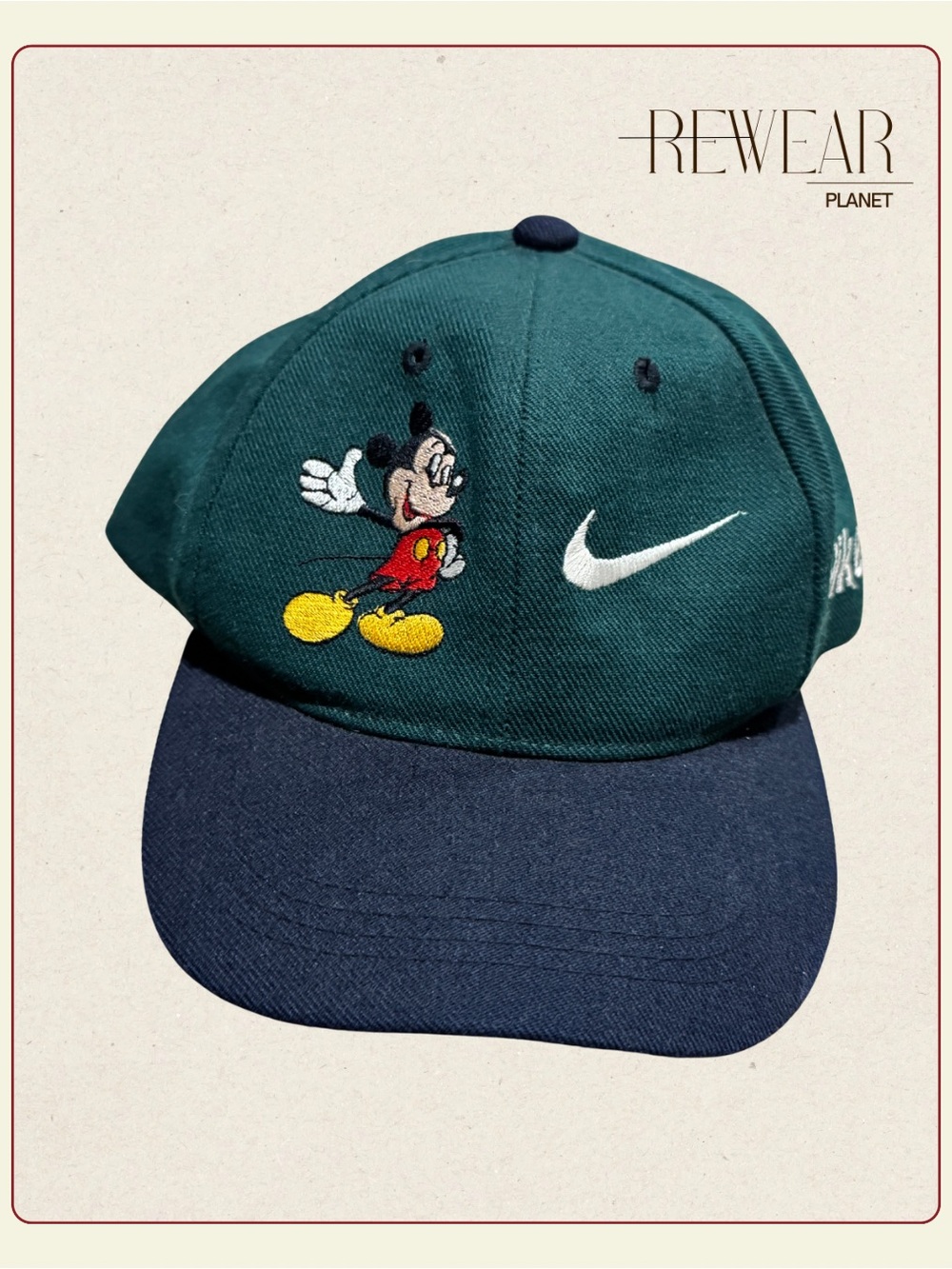 Vintage Nike Mickey Mouse Embroidered Snapback Cap Hat Green Navy 90s Y2K